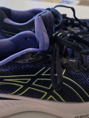 Asics Women's Athletic Shoes - Black with Purple and Neon Yellow Accents